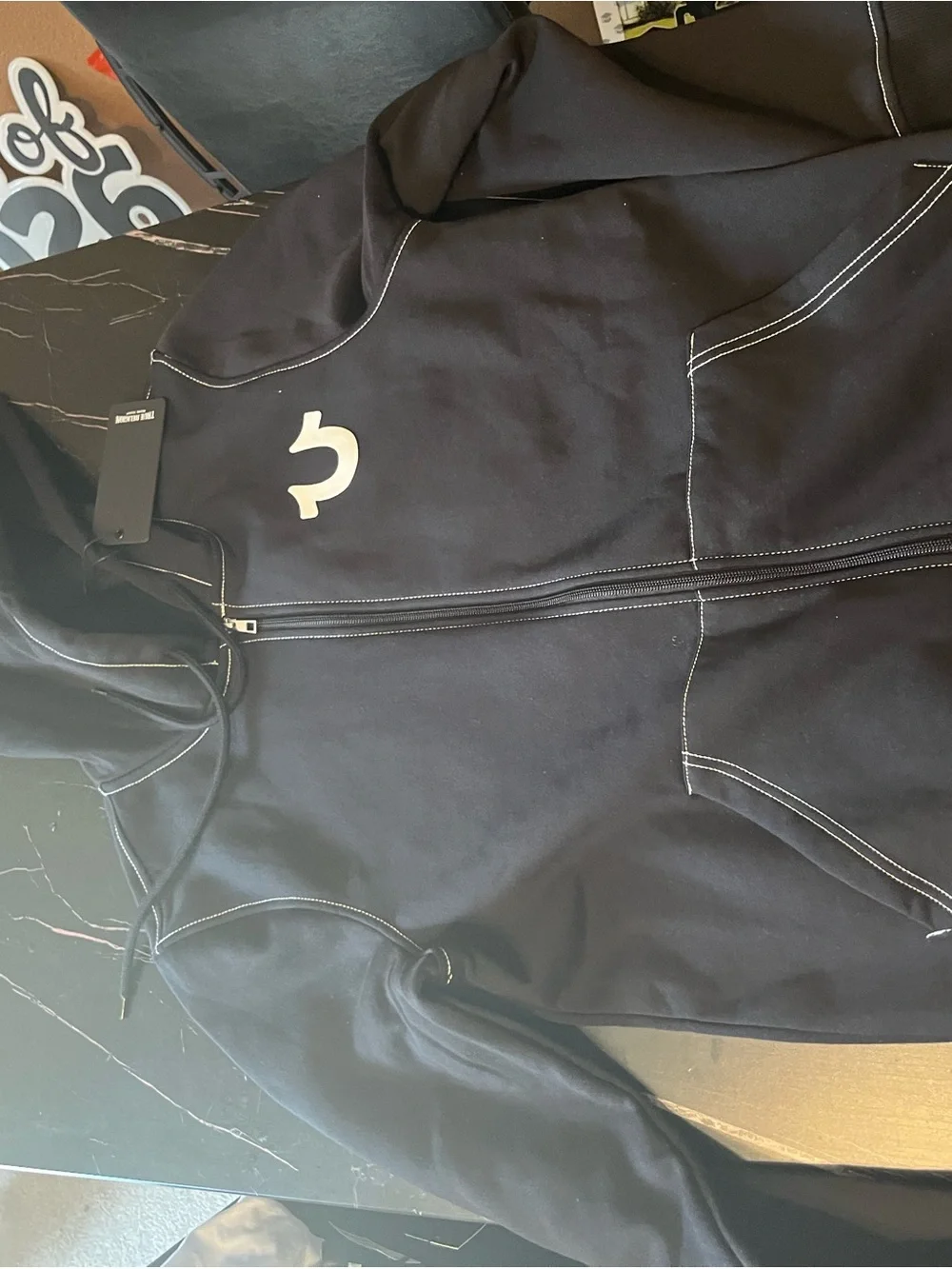 True Religion Black Full-Zip Hoodie with White Logo